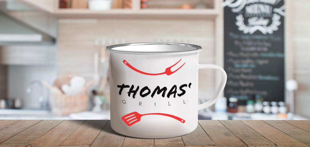 bedruckte Emailletasse