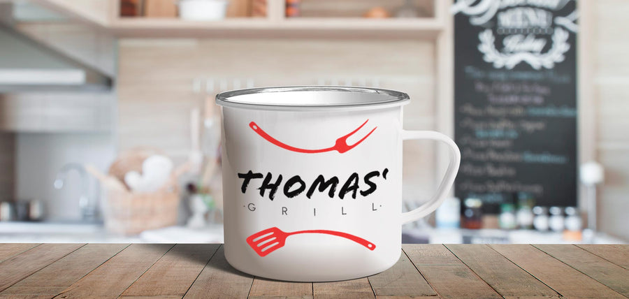 bedruckte Emailletasse