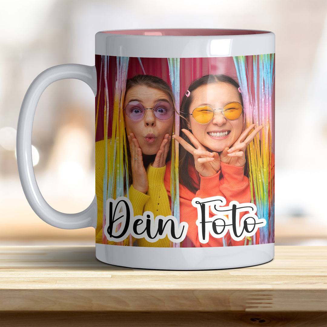 Personalisierbare Fototasse mit farbiger Innenseite - rosa
