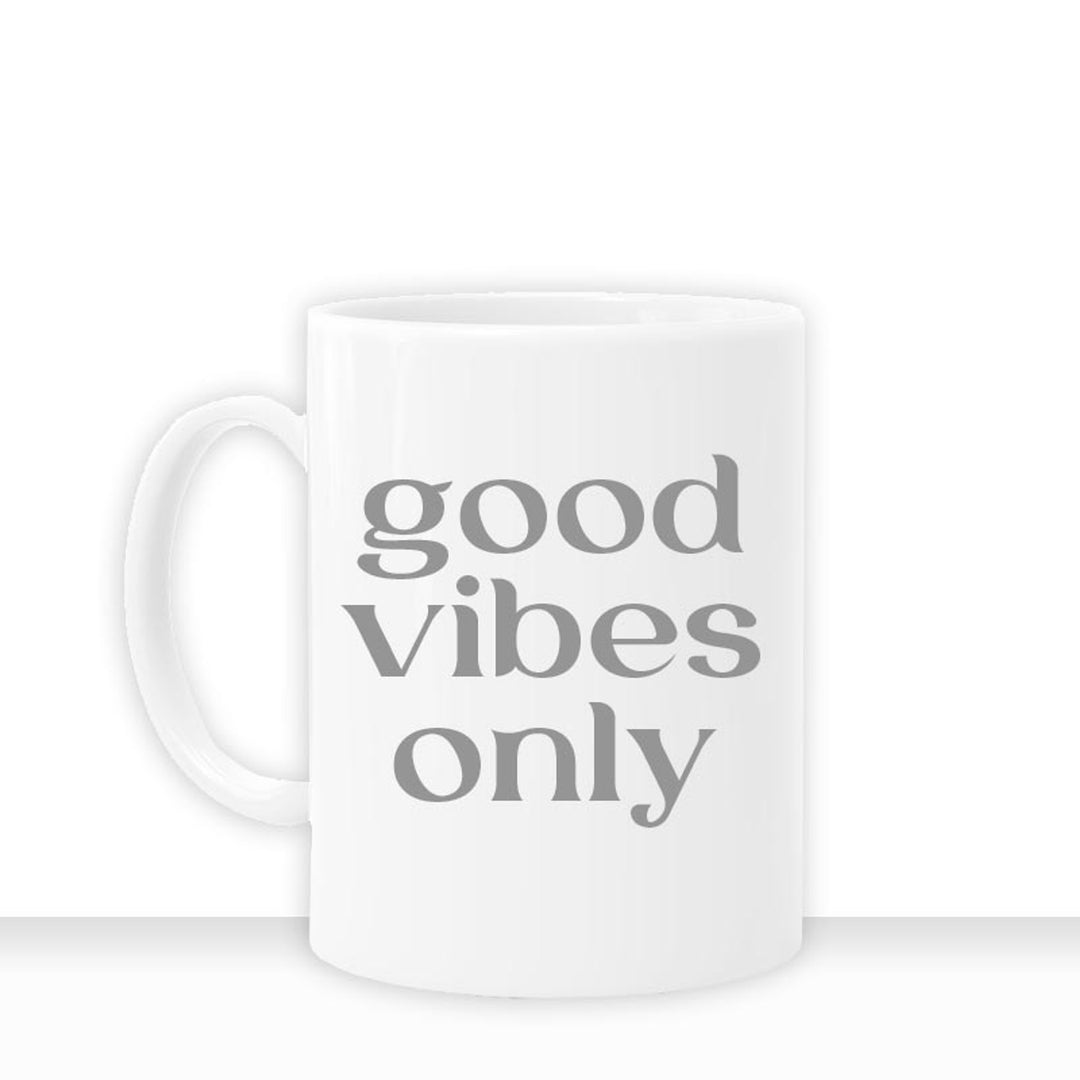 all-yours24 Tasse GOOD VIBES ONLY II Geschenkideen Tasse mit Spruch Geschenke Kaffee-Tasse