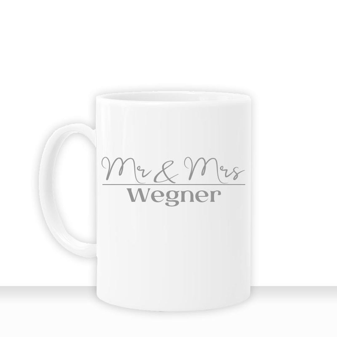 all-yours24 Tasse MR & MRS I Geschenkideen Tasse mit Spruch Geschenke Kaffee-Tasse personalisiert Name Datum