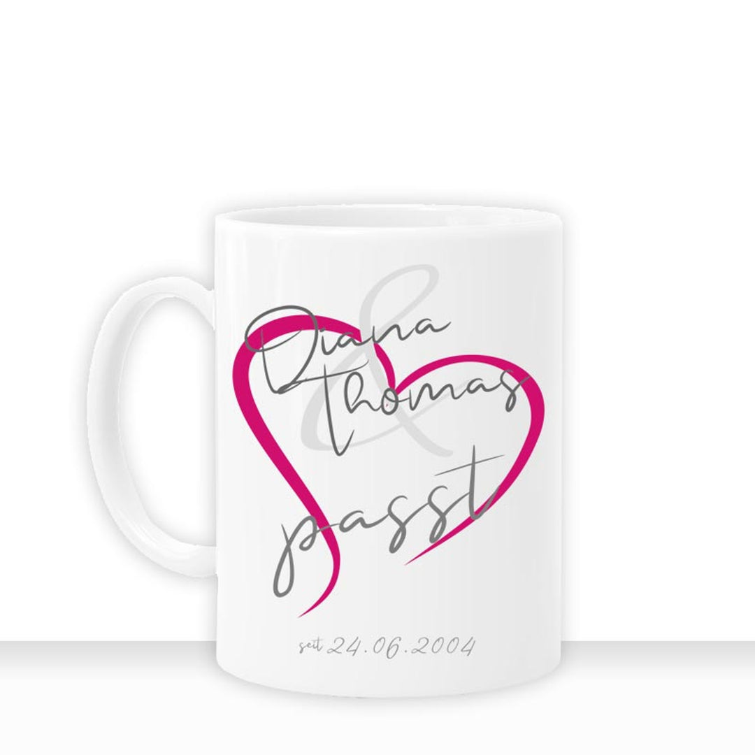 Geschenkidee Tasse personalisiert " passt " Liebe Namen Datum - all-yours24