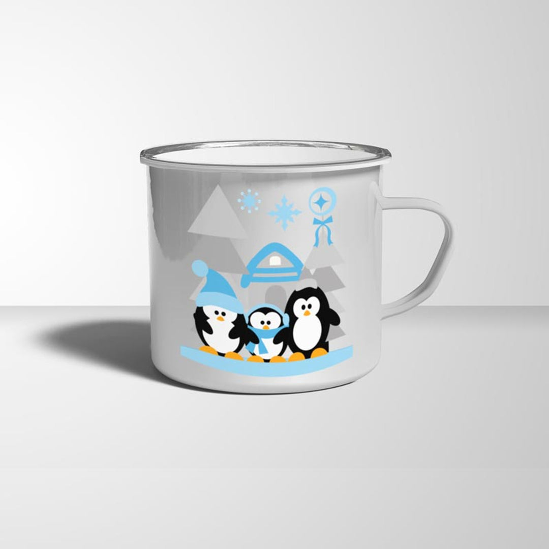 Pinguine Weihnachten Winter Zuhause Emaille Becher weiß silberner Rand