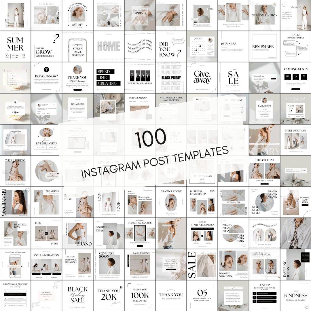 Instagram Post-Vorlagen-Set - 100 weiße Instagram Templates - Professionelle Social Media Grafiken
