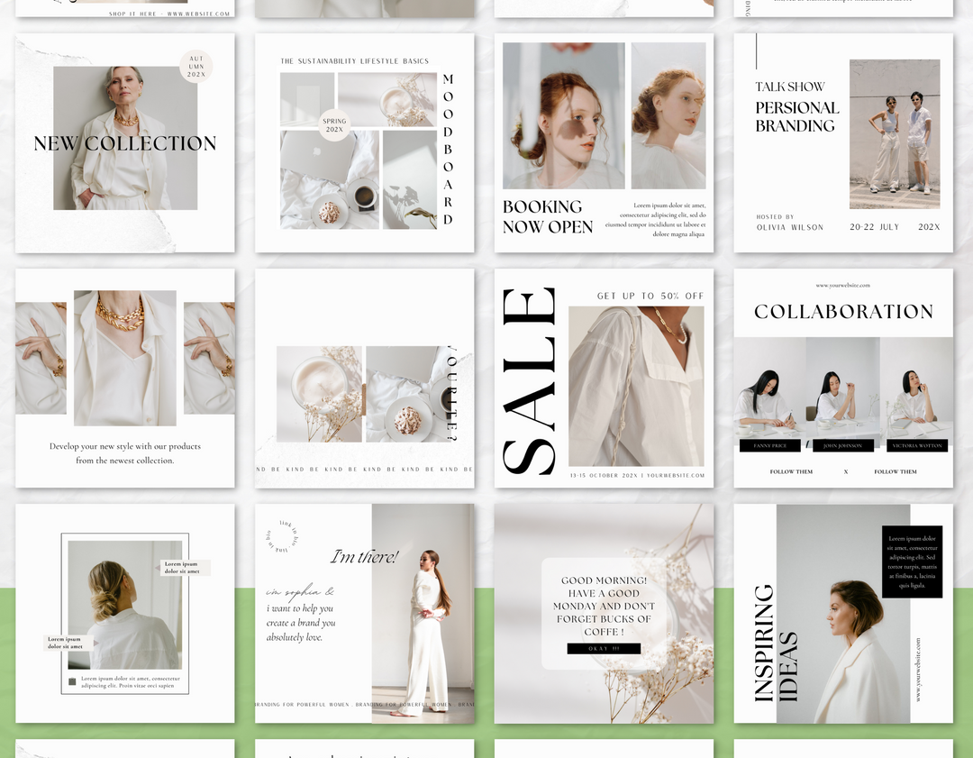 Instagram Post-Vorlagen-Set - 100 weiße Instagram Templates - Professionelle Social Media Grafiken