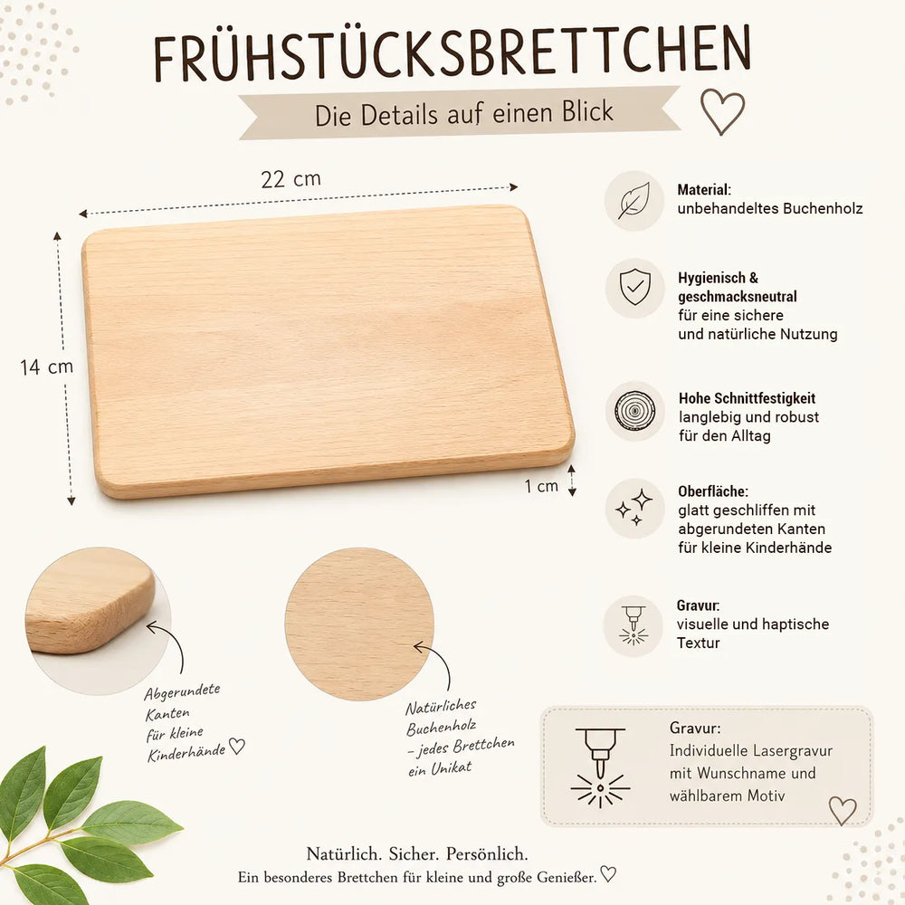 Frühstücksbrett Kinder personalisiert mit Tiermotiv Zebra  – Gravur