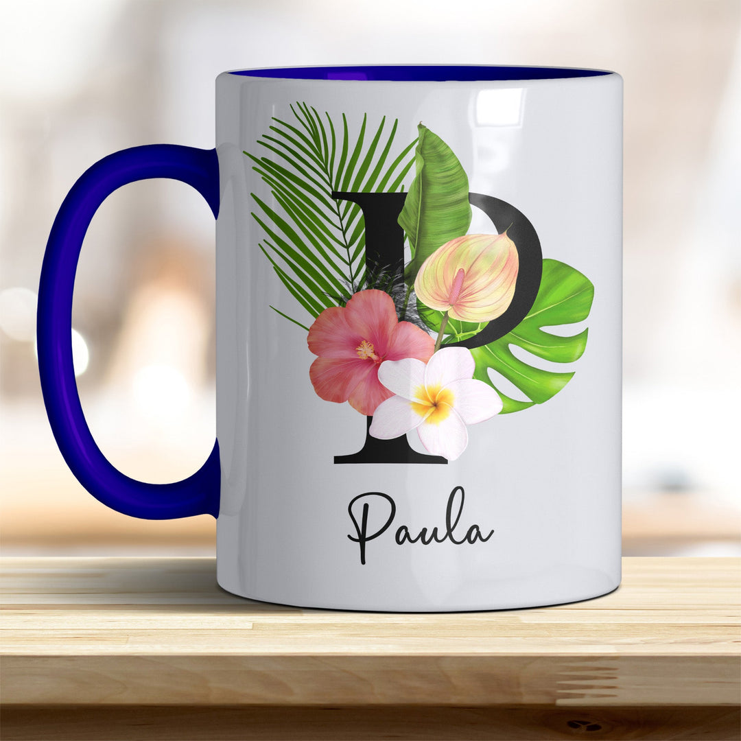 all - yours24 Tasse Blumen Name Rahmen Initialen Anfangsbuchstabe Geschenkideen Tasse mit Spruch Geschenke Kaffee - Tasse - all - yours24