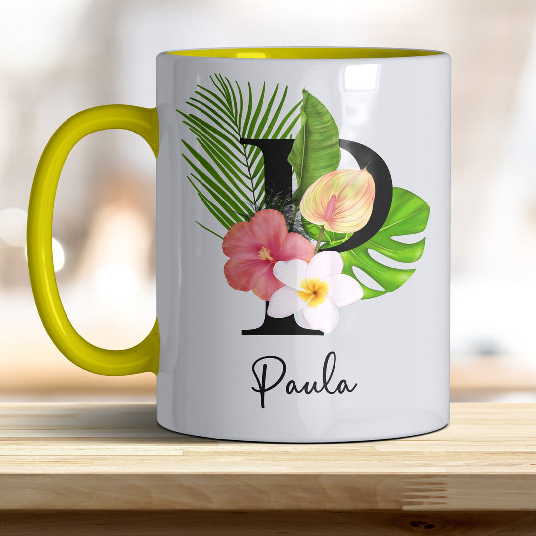 all - yours24 Tasse Blumen Name Rahmen Initialen Anfangsbuchstabe Geschenkideen Tasse mit Spruch Geschenke Kaffee - Tasse - all - yours24