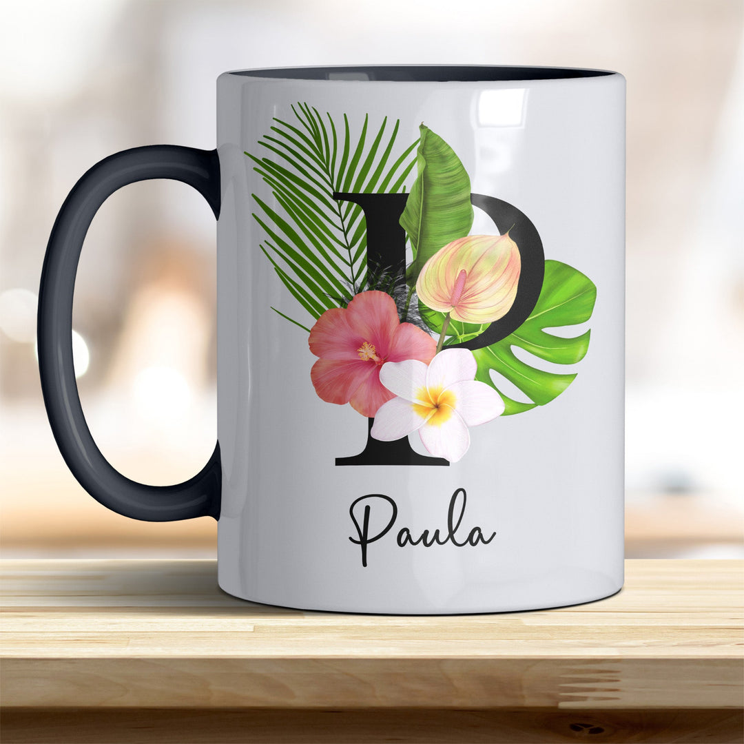 all - yours24 Tasse Blumen Name Rahmen Initialen Anfangsbuchstabe Geschenkideen Tasse mit Spruch Geschenke Kaffee - Tasse - all - yours24