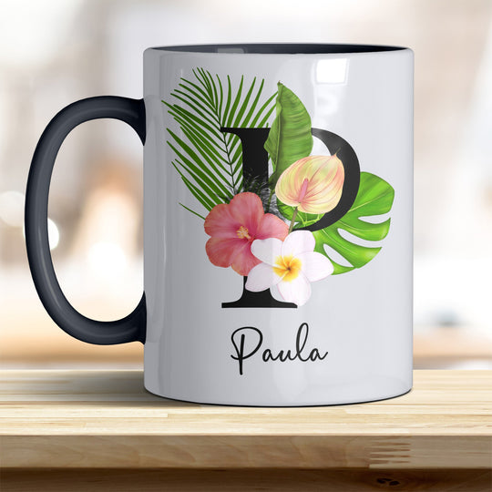 all - yours24 Tasse Blumen Name Rahmen Initialen Anfangsbuchstabe Geschenkideen Tasse mit Spruch Geschenke Kaffee - Tasse - all - yours24