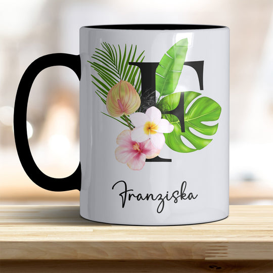 all - yours24 Tasse Blumen Name Rahmen Initialen Anfangsbuchstabe Geschenkideen Tasse mit Spruch Geschenke Kaffee - Tasse - all - yours24