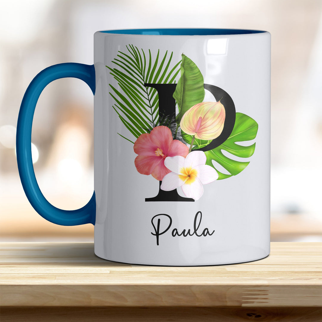 all - yours24 Tasse Blumen Name Rahmen Initialen Anfangsbuchstabe Geschenkideen Tasse mit Spruch Geschenke Kaffee - Tasse - all - yours24