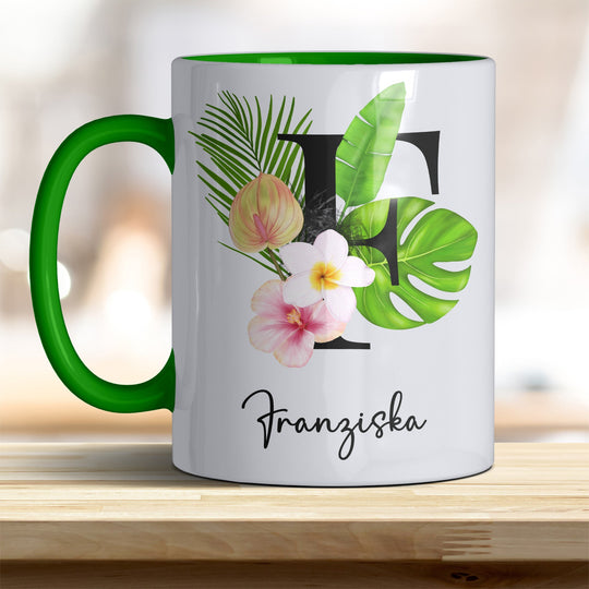 all - yours24 Tasse Blumen Name Rahmen Initialen Anfangsbuchstabe Geschenkideen Tasse mit Spruch Geschenke Kaffee - Tasse - all - yours24
