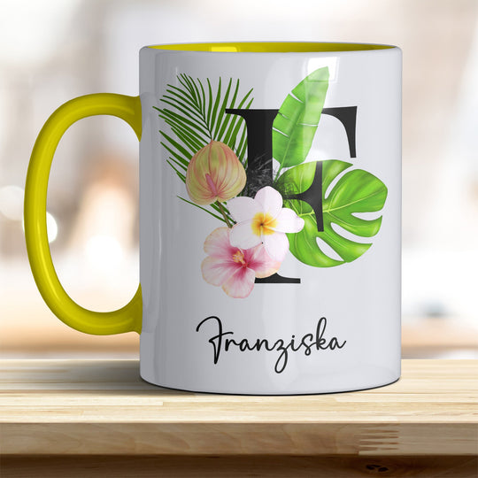 all - yours24 Tasse Blumen Name Rahmen Initialen Anfangsbuchstabe Geschenkideen Tasse mit Spruch Geschenke Kaffee - Tasse - all - yours24