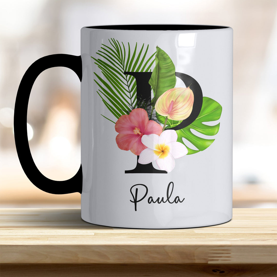 all - yours24 Tasse Blumen Name Rahmen Initialen Anfangsbuchstabe Geschenkideen Tasse mit Spruch Geschenke Kaffee - Tasse - all - yours24