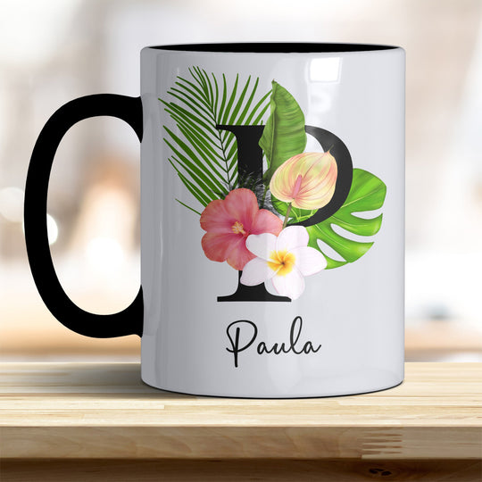 all - yours24 Tasse Blumen Name Rahmen Initialen Anfangsbuchstabe Geschenkideen Tasse mit Spruch Geschenke Kaffee - Tasse - all - yours24