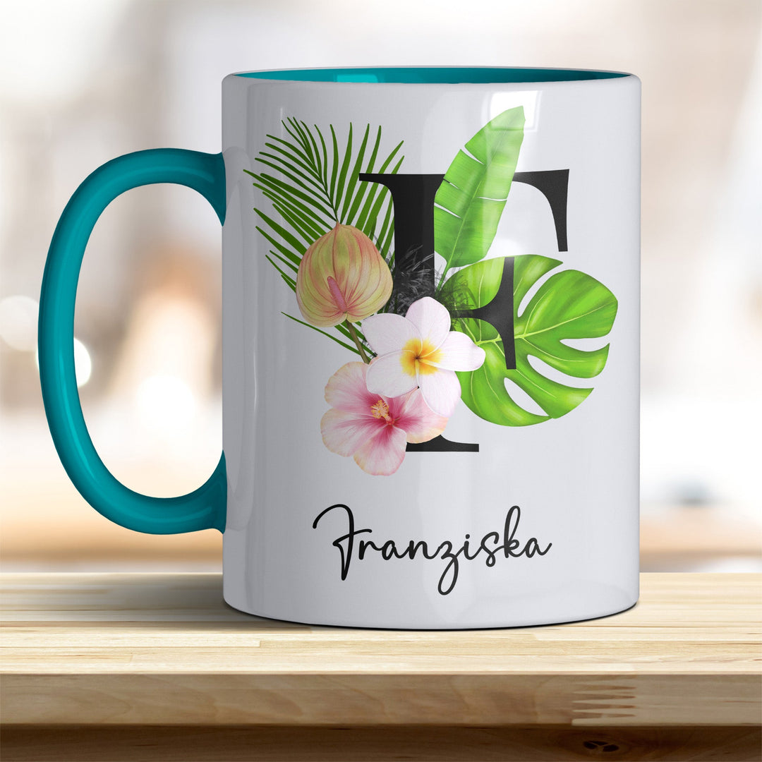 all - yours24 Tasse Blumen Name Rahmen Initialen Anfangsbuchstabe Geschenkideen Tasse mit Spruch Geschenke Kaffee - Tasse - all - yours24