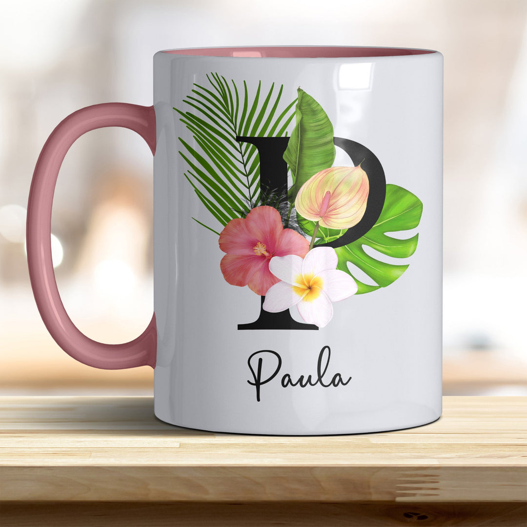all - yours24 Tasse Blumen Name Rahmen Initialen Anfangsbuchstabe Geschenkideen Tasse mit Spruch Geschenke Kaffee - Tasse - all - yours24