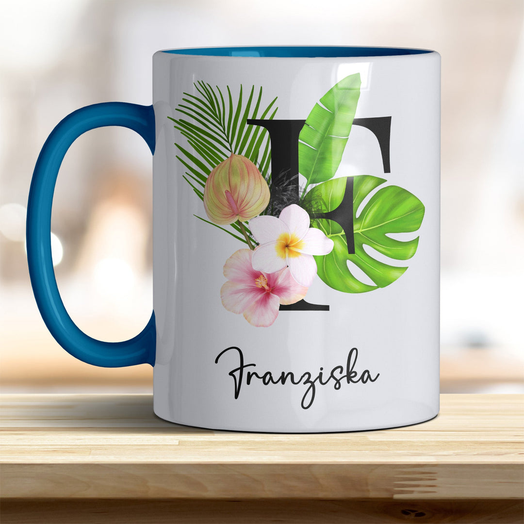 all - yours24 Tasse Blumen Name Rahmen Initialen Anfangsbuchstabe Geschenkideen Tasse mit Spruch Geschenke Kaffee - Tasse - all - yours24