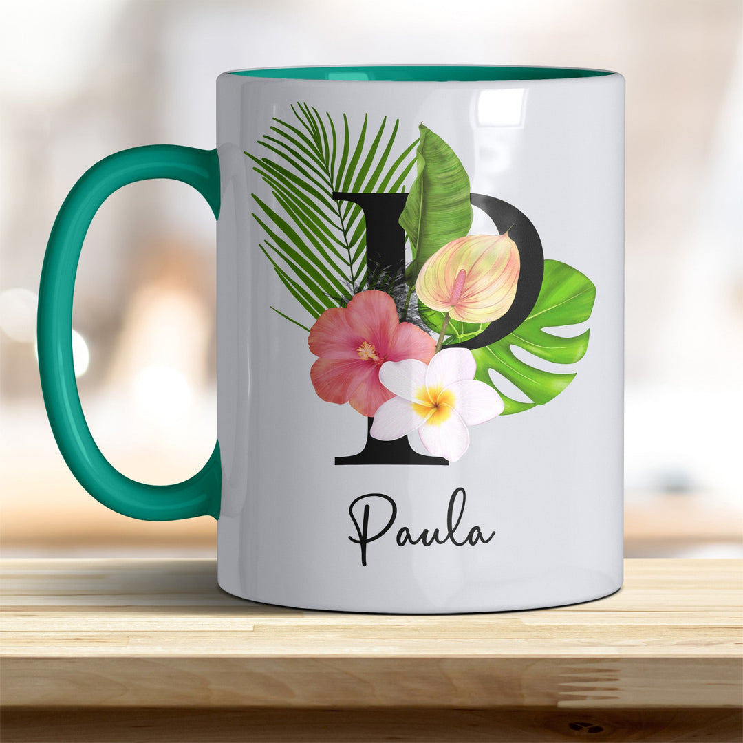 all - yours24 Tasse Blumen Name Rahmen Initialen Anfangsbuchstabe Geschenkideen Tasse mit Spruch Geschenke Kaffee - Tasse - all - yours24