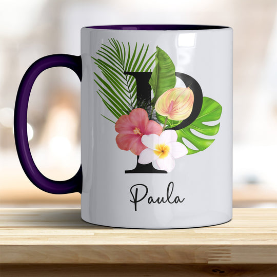 all - yours24 Tasse Blumen Name Rahmen Initialen Anfangsbuchstabe Geschenkideen Tasse mit Spruch Geschenke Kaffee - Tasse - all - yours24