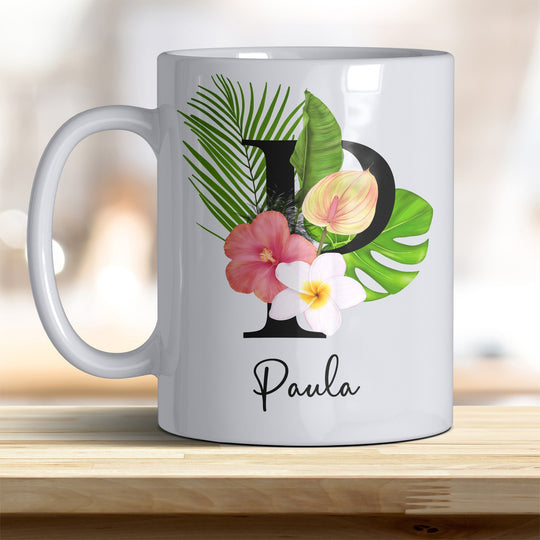 all - yours24 Tasse Blumen Name Rahmen Initialen Anfangsbuchstabe Geschenkideen Tasse mit Spruch Geschenke Kaffee - Tasse - all - yours24