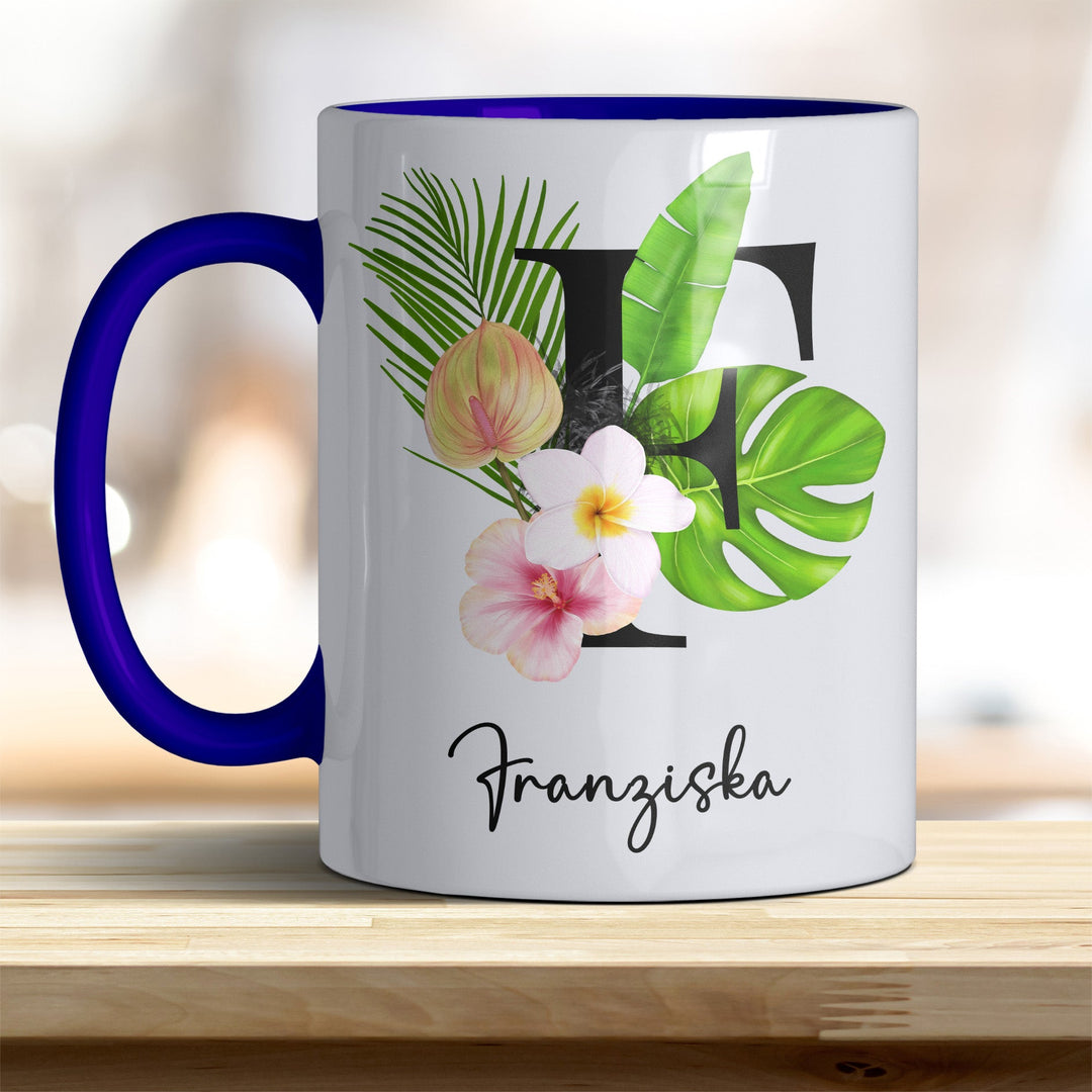 all - yours24 Tasse Blumen Name Rahmen Initialen Anfangsbuchstabe Geschenkideen Tasse mit Spruch Geschenke Kaffee - Tasse - all - yours24