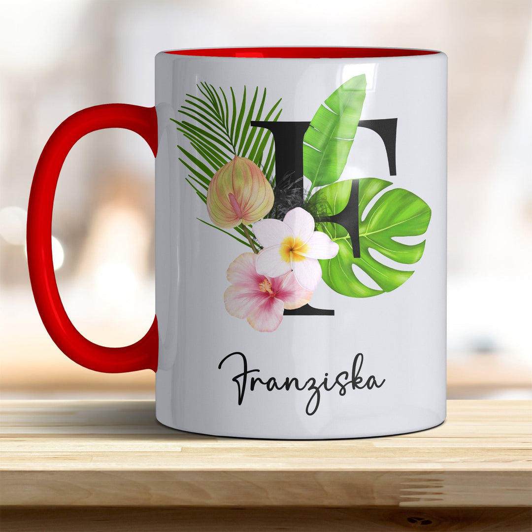 all - yours24 Tasse Blumen Name Rahmen Initialen Anfangsbuchstabe Geschenkideen Tasse mit Spruch Geschenke Kaffee - Tasse - all - yours24