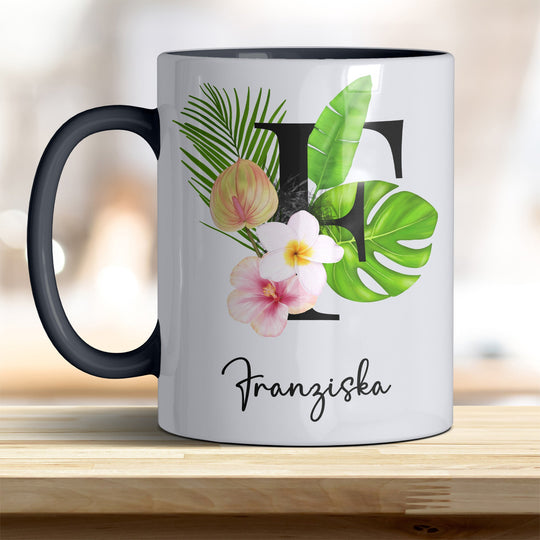 all - yours24 Tasse Blumen Name Rahmen Initialen Anfangsbuchstabe Geschenkideen Tasse mit Spruch Geschenke Kaffee - Tasse - all - yours24