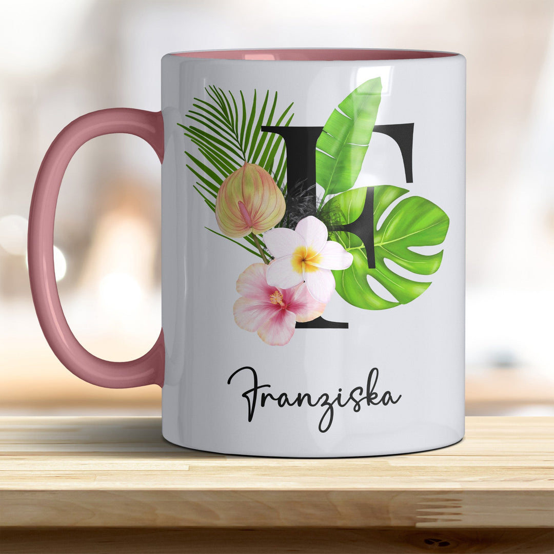 all - yours24 Tasse Blumen Name Rahmen Initialen Anfangsbuchstabe Geschenkideen Tasse mit Spruch Geschenke Kaffee - Tasse - all - yours24