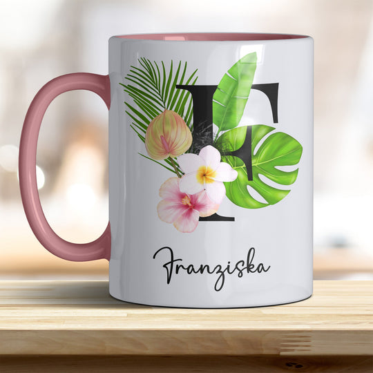 all - yours24 Tasse Blumen Name Rahmen Initialen Anfangsbuchstabe Geschenkideen Tasse mit Spruch Geschenke Kaffee - Tasse - all - yours24