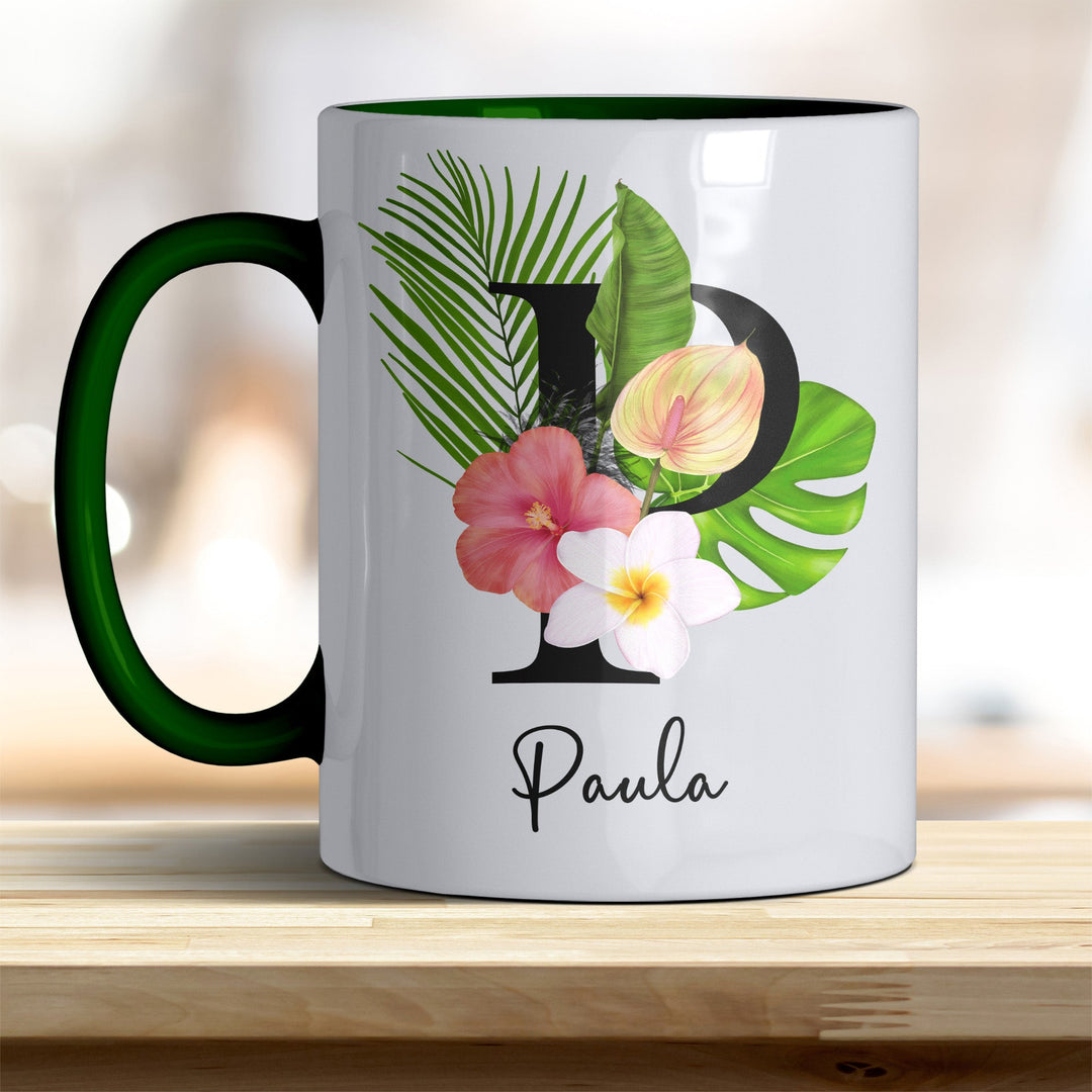 all - yours24 Tasse Blumen Name Rahmen Initialen Anfangsbuchstabe Geschenkideen Tasse mit Spruch Geschenke Kaffee - Tasse - all - yours24