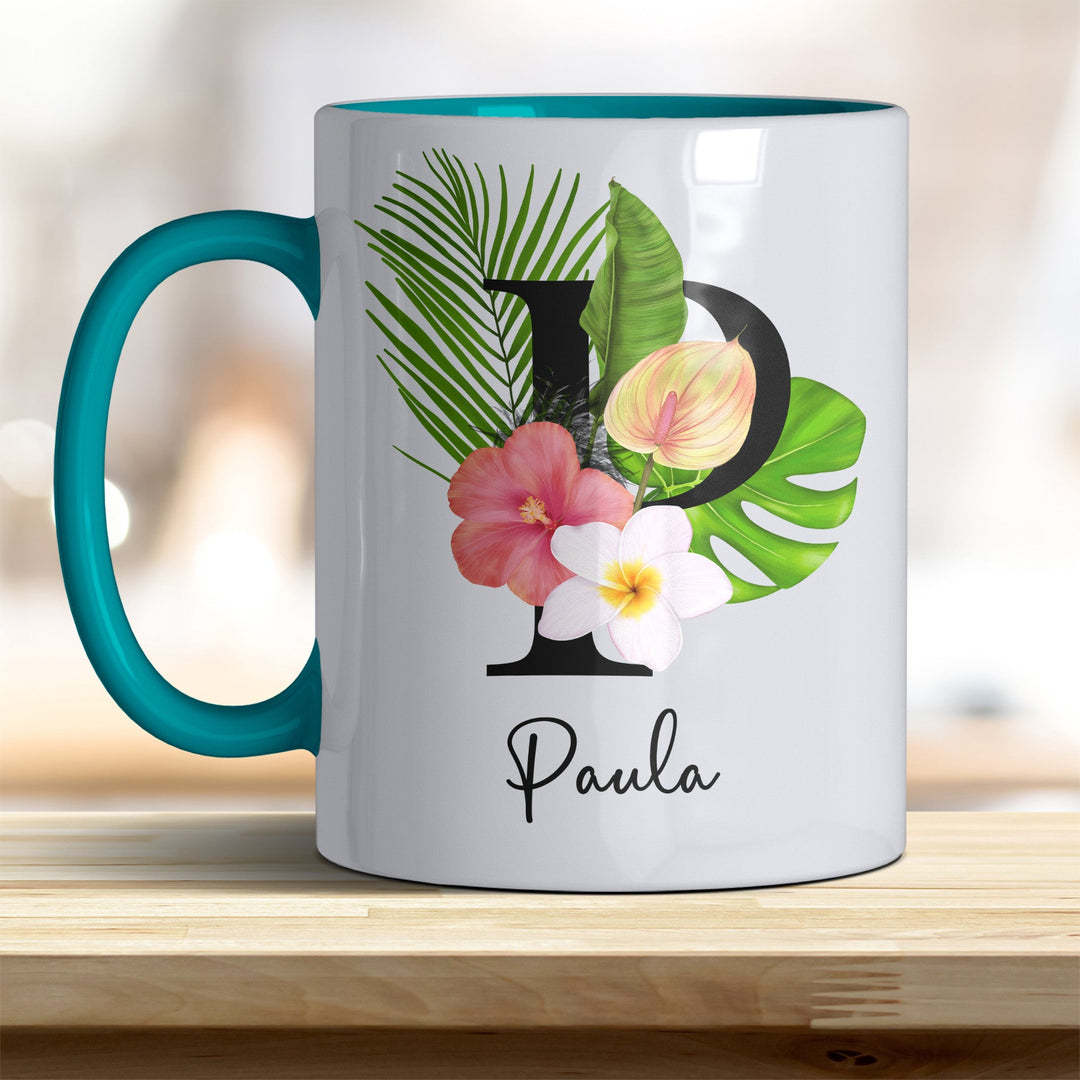 all - yours24 Tasse Blumen Name Rahmen Initialen Anfangsbuchstabe Geschenkideen Tasse mit Spruch Geschenke Kaffee - Tasse - all - yours24