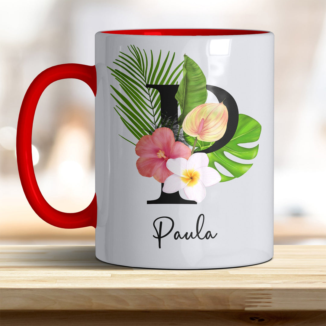 all - yours24 Tasse Blumen Name Rahmen Initialen Anfangsbuchstabe Geschenkideen Tasse mit Spruch Geschenke Kaffee - Tasse - all - yours24