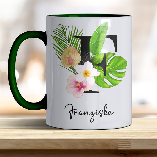 all - yours24 Tasse Blumen Name Rahmen Initialen Anfangsbuchstabe Geschenkideen Tasse mit Spruch Geschenke Kaffee - Tasse - all - yours24