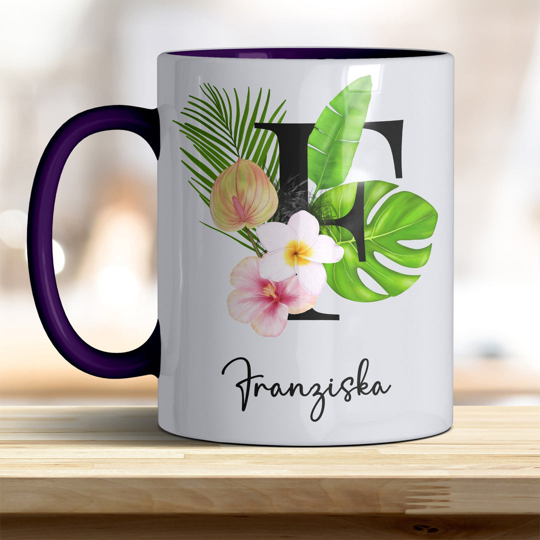 all - yours24 Tasse Blumen Name Rahmen Initialen Anfangsbuchstabe Geschenkideen Tasse mit Spruch Geschenke Kaffee - Tasse - all - yours24
