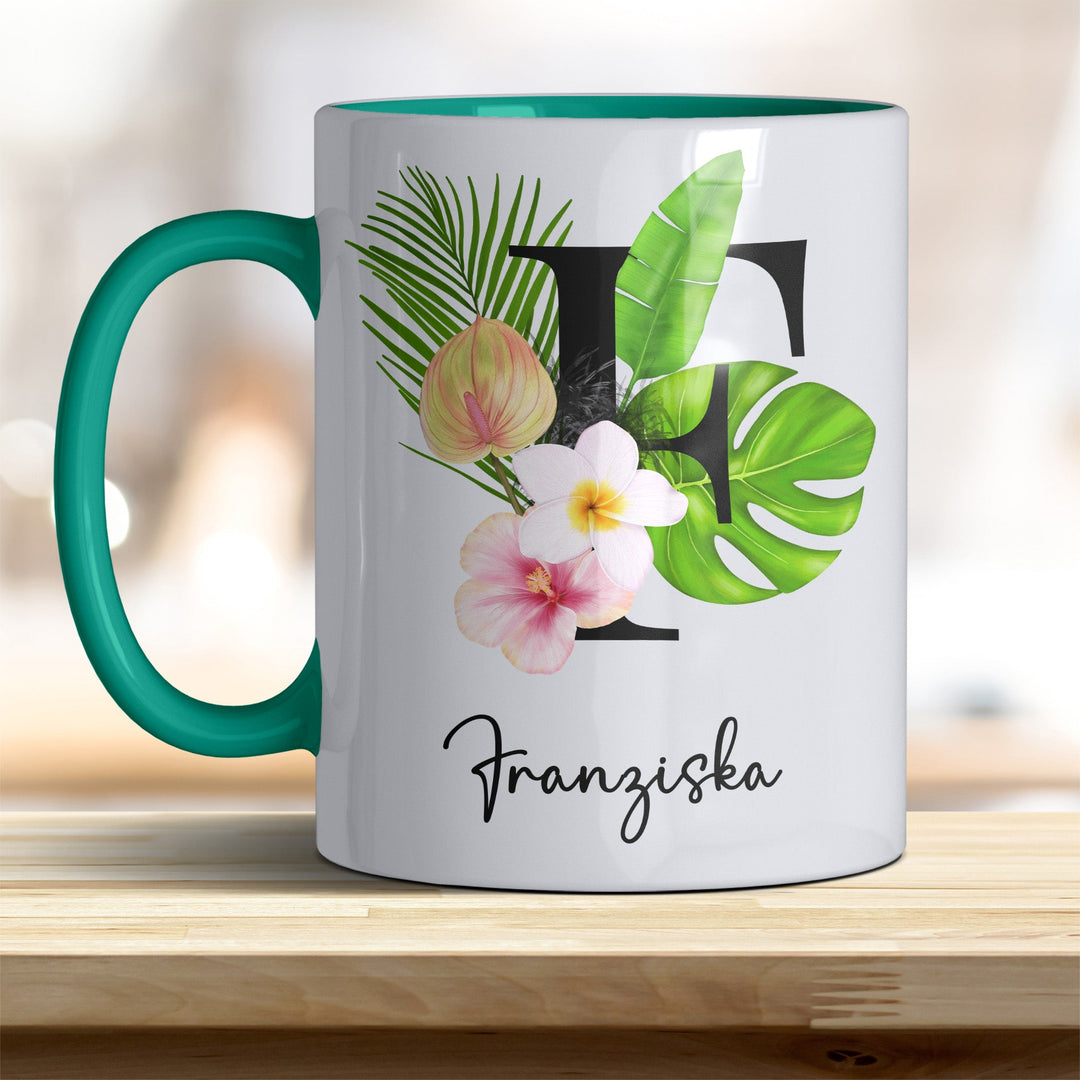 all - yours24 Tasse Blumen Name Rahmen Initialen Anfangsbuchstabe Geschenkideen Tasse mit Spruch Geschenke Kaffee - Tasse - all - yours24