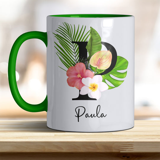 all - yours24 Tasse Blumen Name Rahmen Initialen Anfangsbuchstabe Geschenkideen Tasse mit Spruch Geschenke Kaffee - Tasse - all - yours24
