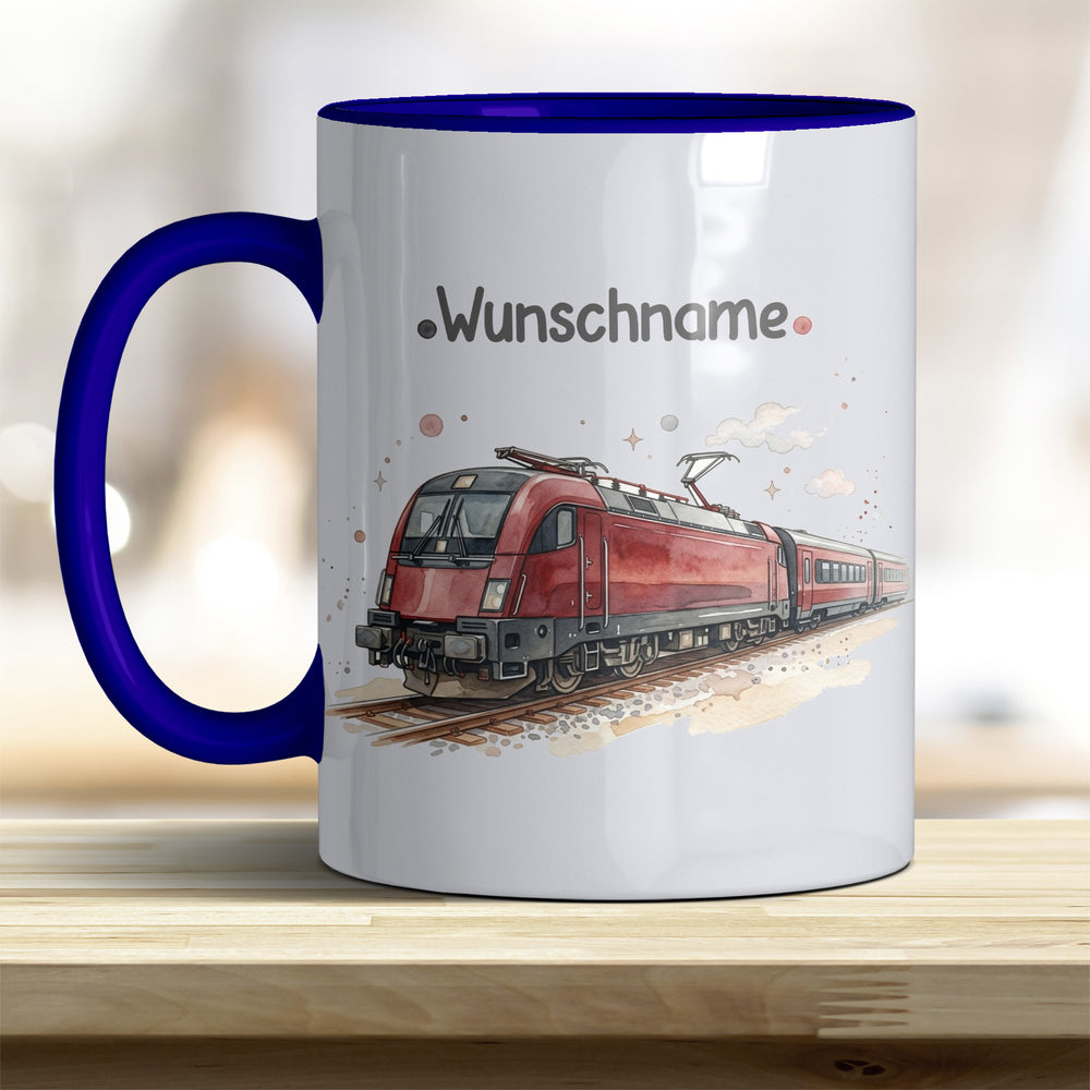 Kindertasse Zug personalisierbar mit Namen in verschiedenen Farben