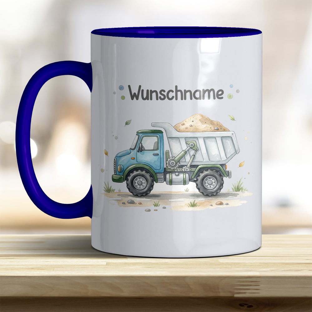 Kindertasse LKW personalisierbar mit Namen in verschiedenen Farben