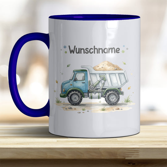 Kindertasse LKW personalisierbar mit Namen in verschiedenen Farben