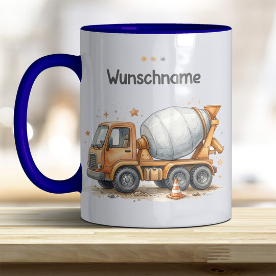 Kindertasse Betonmischer personalisierbar mit Namen in verschiedenen Farben