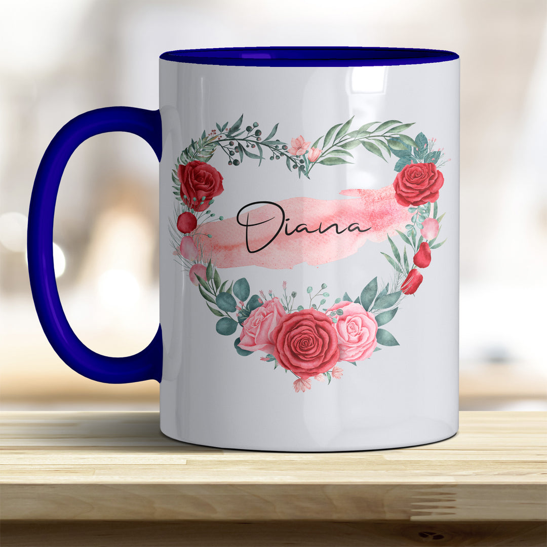 all-yours24 Tasse Rosen Herz Name Geschenkideen Tasse mit Spruch Geschenke Kaffee-Tasse