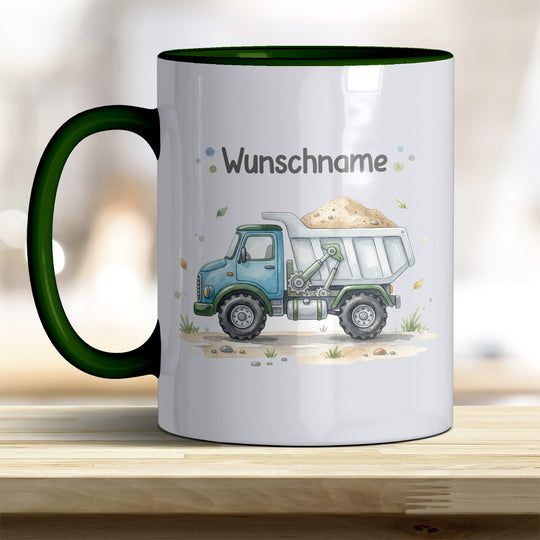 Kindertasse LKW personalisierbar mit Namen in verschiedenen Farben