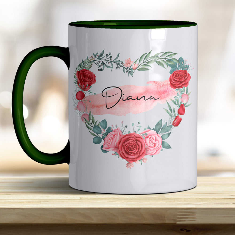 all-yours24 Tasse Rosen Herz Name Geschenkideen Tasse mit Spruch Geschenke Kaffee-Tasse