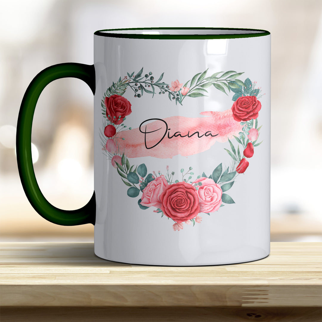 all-yours24 Tasse Rosen Herz Name Geschenkideen Tasse mit Spruch Geschenke Kaffee-Tasse