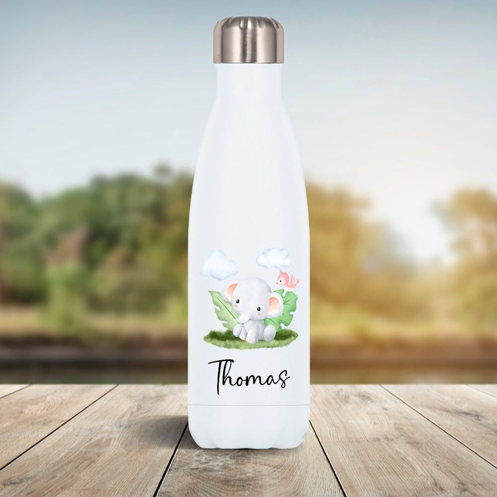 Edelstahl Trinkflasche mit niedlichem Elefant personalisiert mit Namen - all - yours24