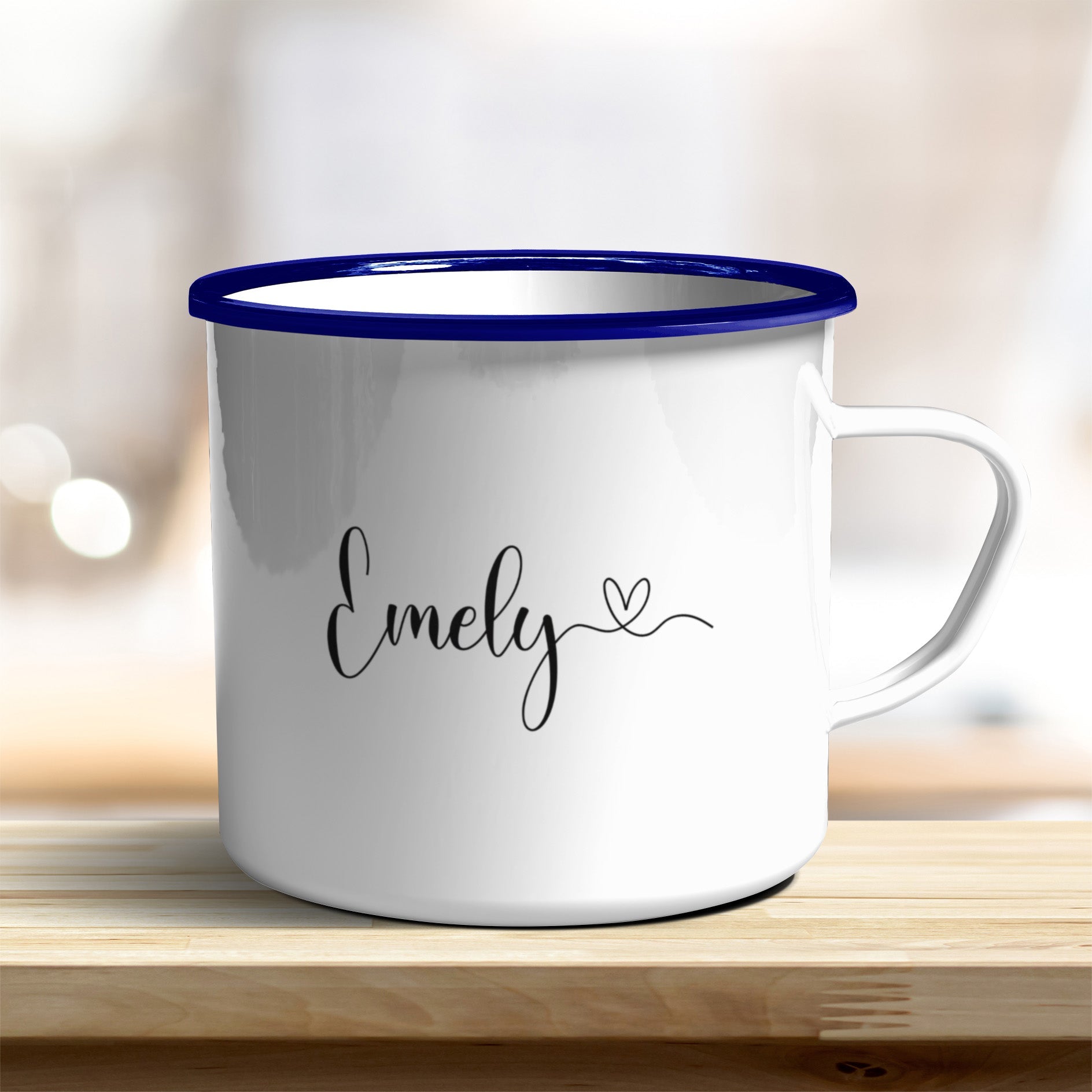 Emaille Becher mit Eurem Namen und Herz verschiedene Farben personalisiert - all - yours24