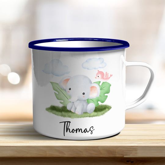 Emaille Becher mit niedlichem Elefant - all - yours24