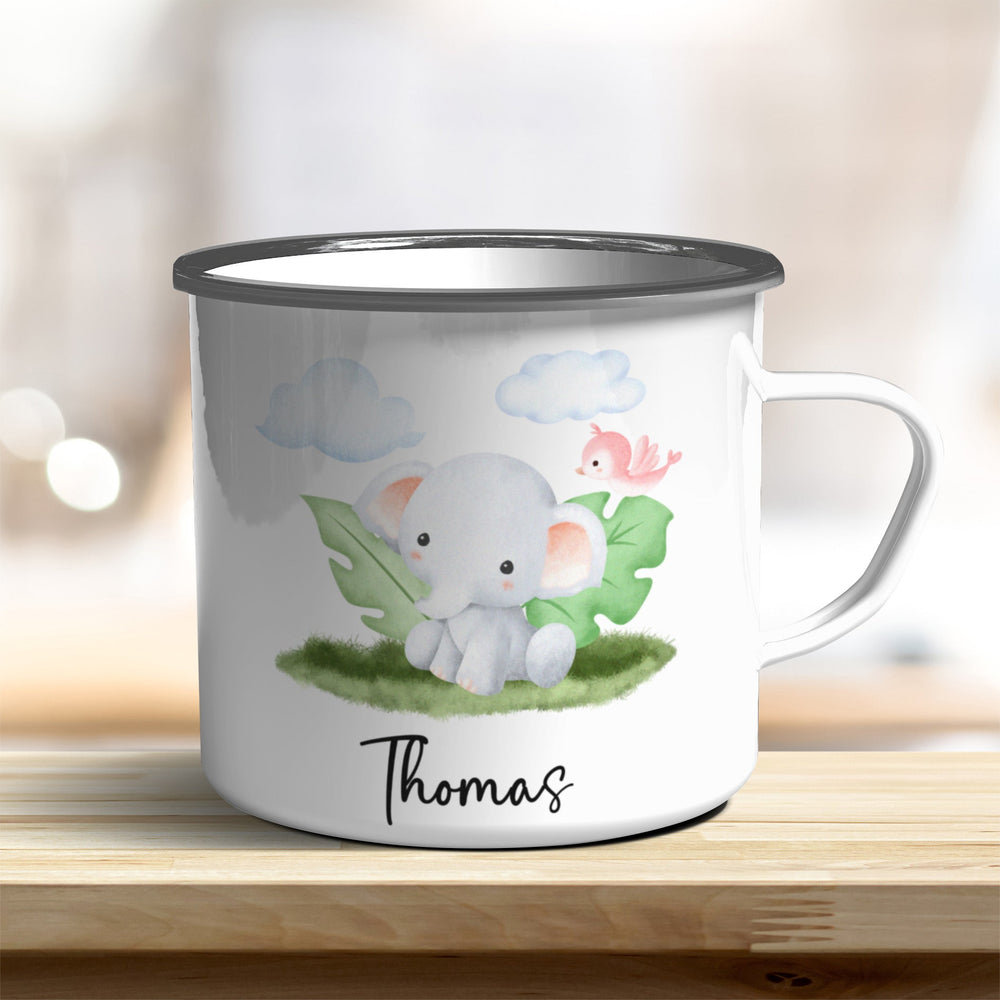 Emaille Becher mit niedlichem Elefant - all - yours24